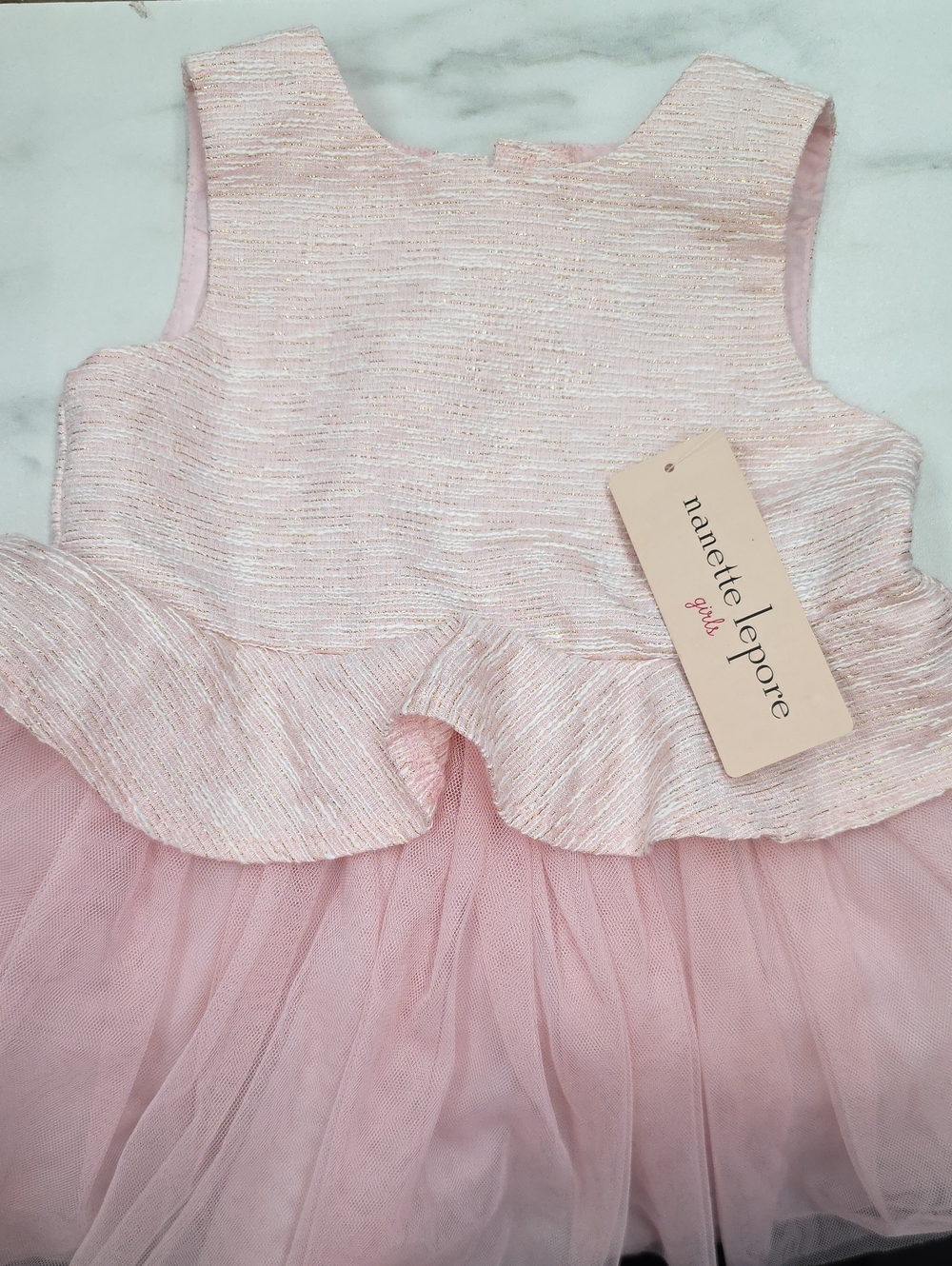 NWT Nanette Lepore Pale Pink Peplum Tulle Party Dress for Girls